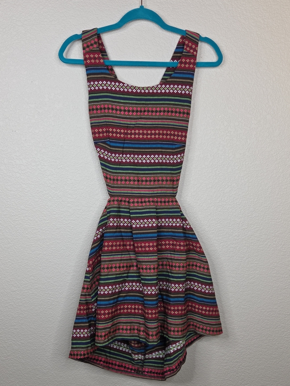 Striped Multicolor Fit & Flare Dress - Red Pattern